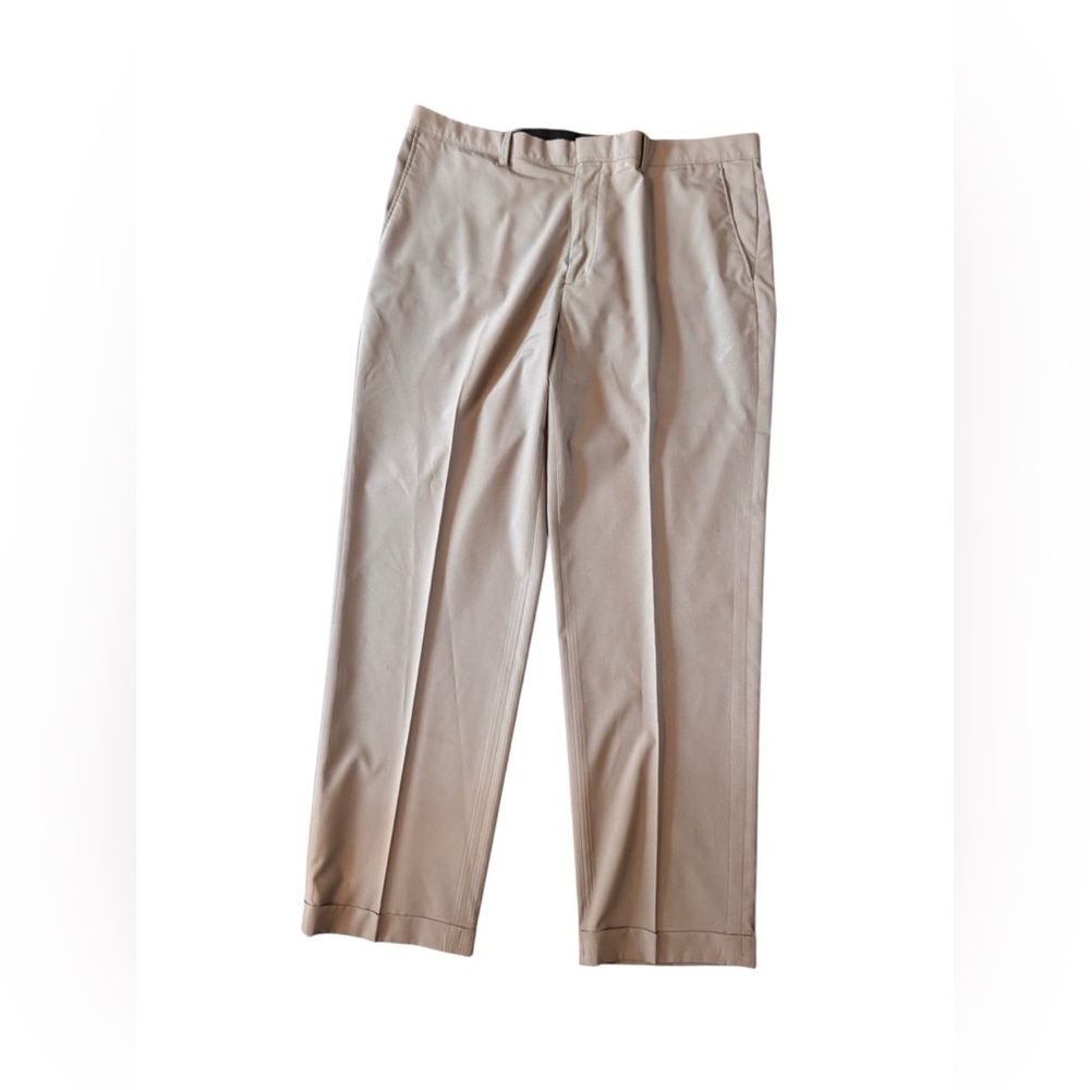 Alan Flusser Performance Golf Pants Beige Khaki Pleated Cuffs Size 38X34